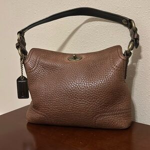Coach brown leather twist clasp close